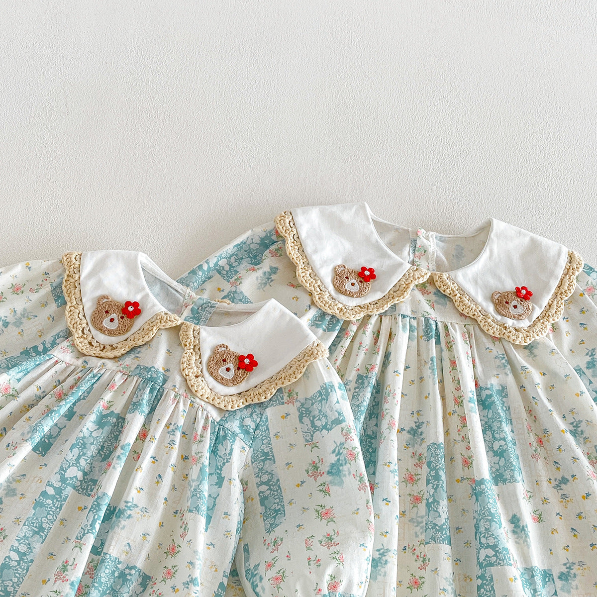 (Pre Order 2 Weeks)Sisters Fall Bear Collar Dress&Romper