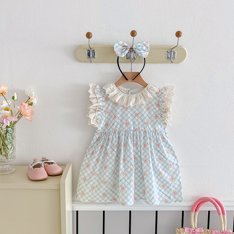 (In Production)Sisters Spring&Summer Floral Print Lace Ruffle Dress,Romper