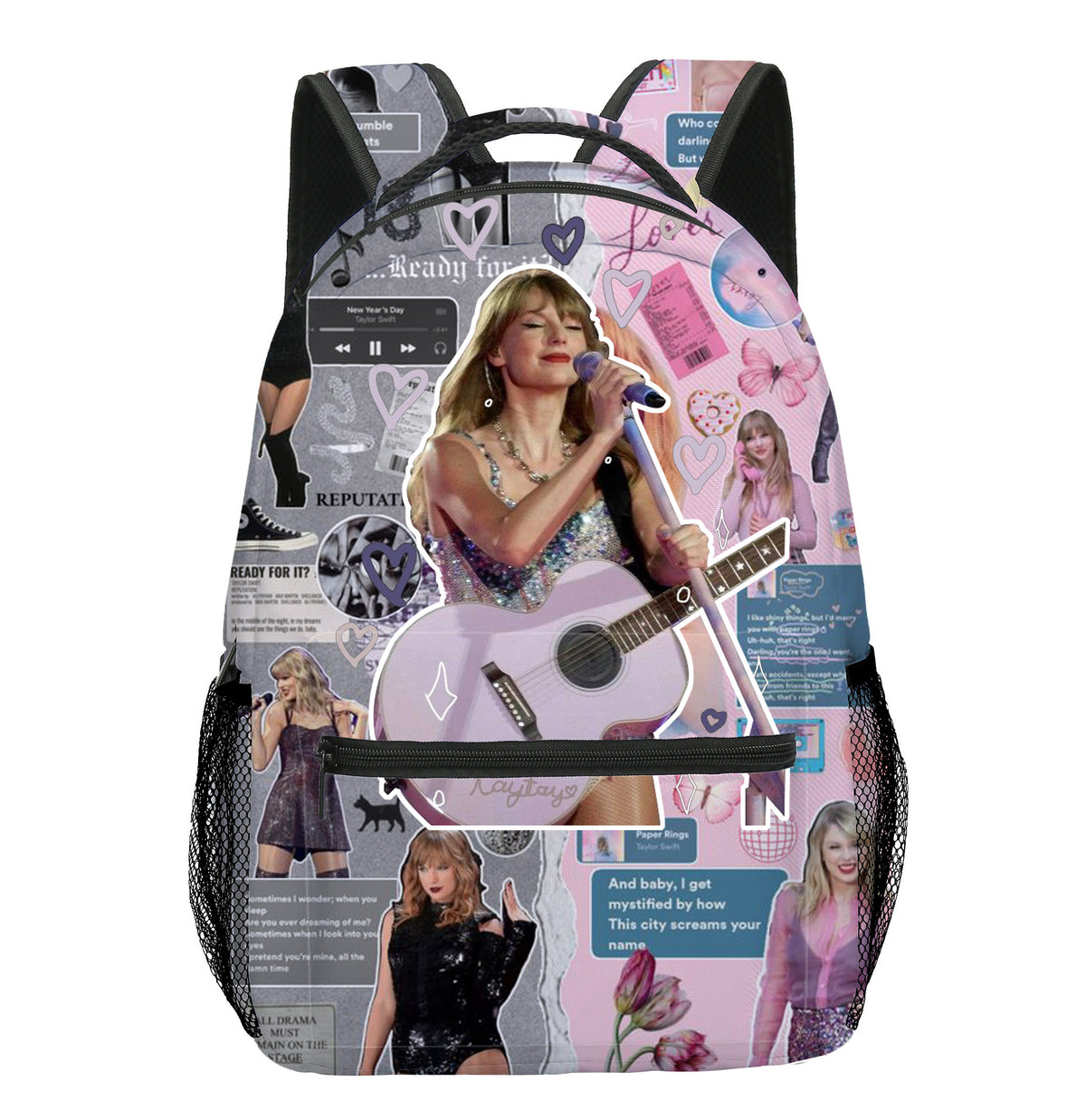 TAYLOR SWIFT Themed Black Plaid Large  Lightweight Backpack W/Pink Pom Keychain Where to find Taylor Swift themed backpacks and lunchboxes  main image 2