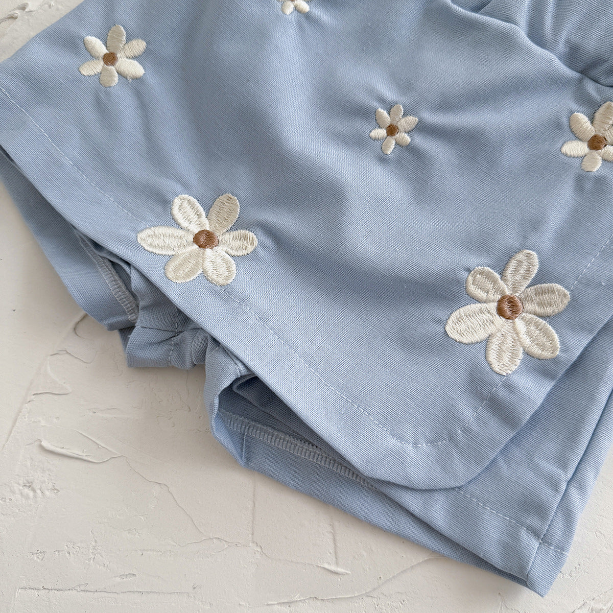 (In Production)One Pack(5 Pieces total)Sale Girls Summer Smocked Top Floral Embroidery Skort Set