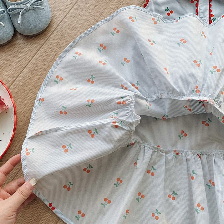 (In Production)Girls Spring&Summer Cherry Print Sleeveless Dress