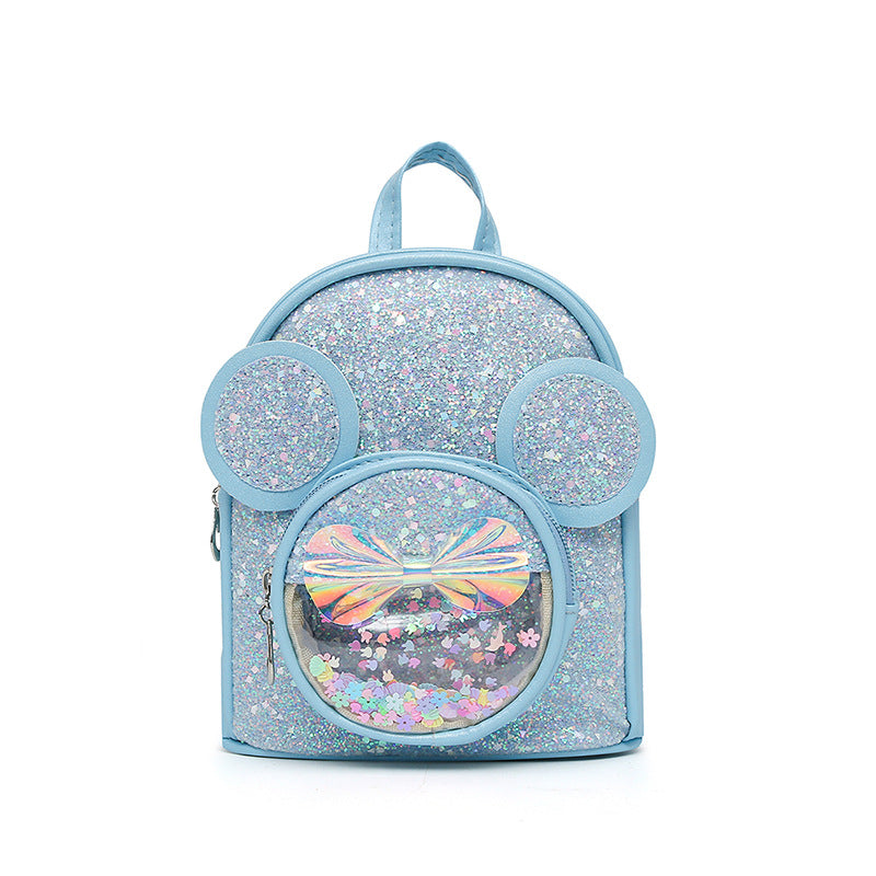 (Pre Order)Girls Bow Sequins PU Backpacks