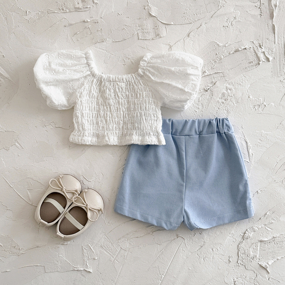 (In Production)One Pack(5 Pieces total)Sale Girls Summer Smocked Top Floral Embroidery Skort Set