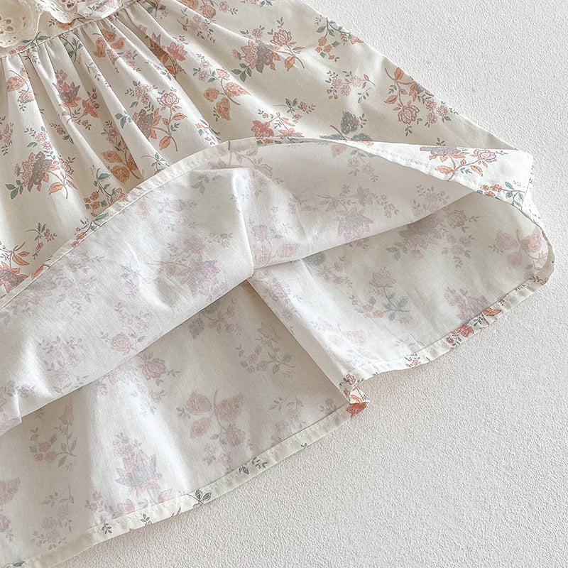 (In Production)Sisters Spring&Summer Floral Print Lace Dress,Romper