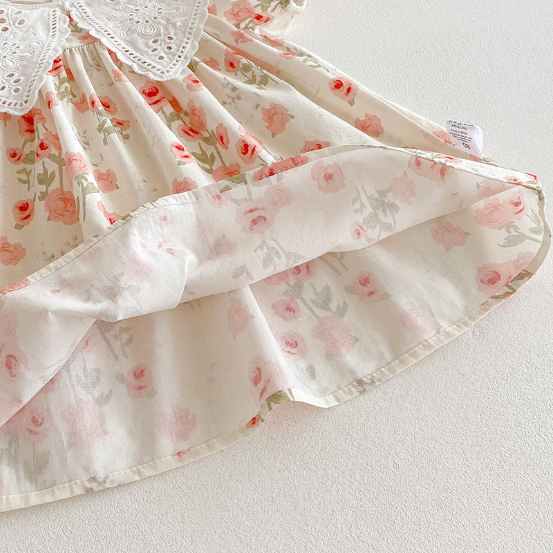 (In Production)Sisters Spring&Summer Coral Floral Print Dress,Romper