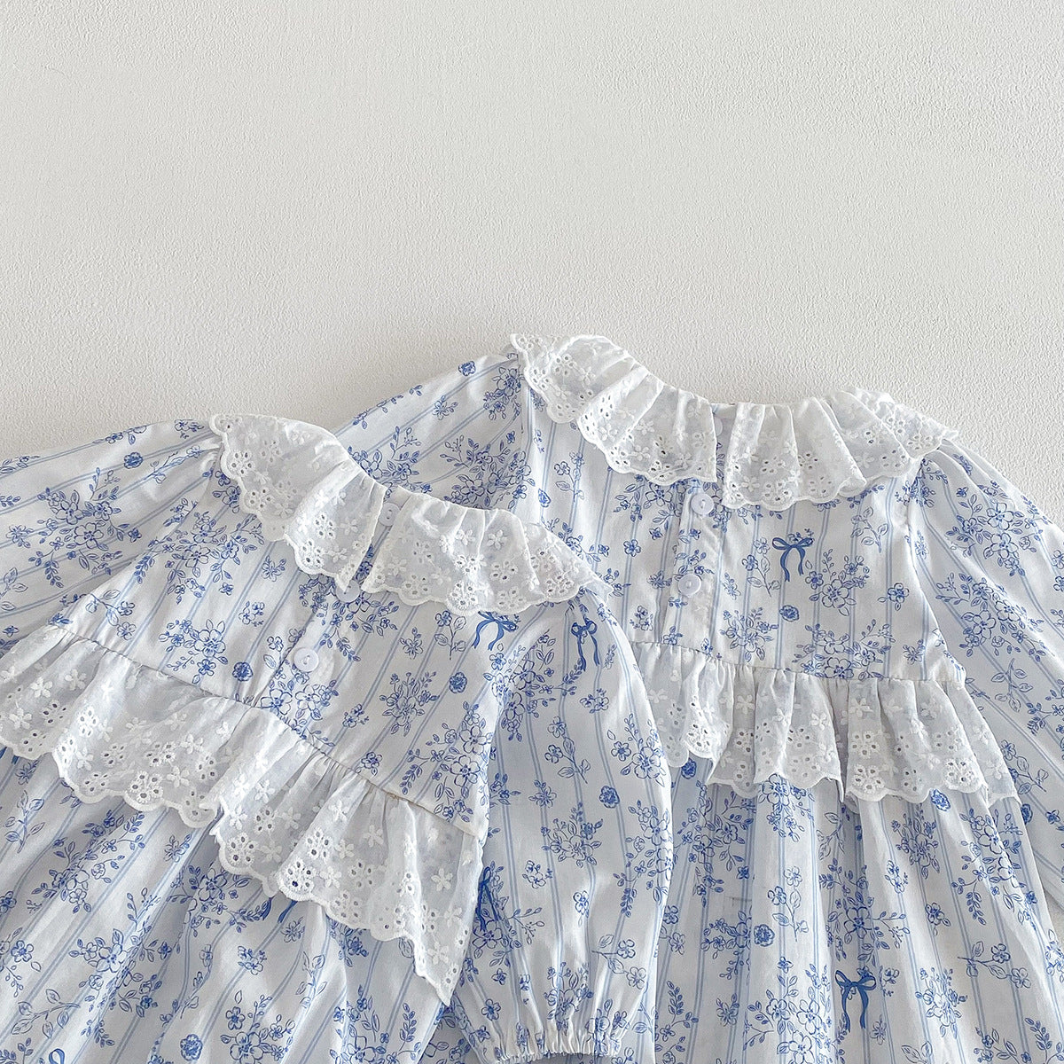 (Pre Order 2 Weeks)Sisters Fall Floral Print Lace Ruffle Dress&Romper