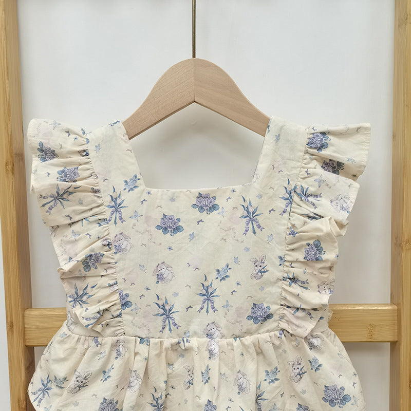 (In Production)Girls Spring&Summer Print Ruffle Dress