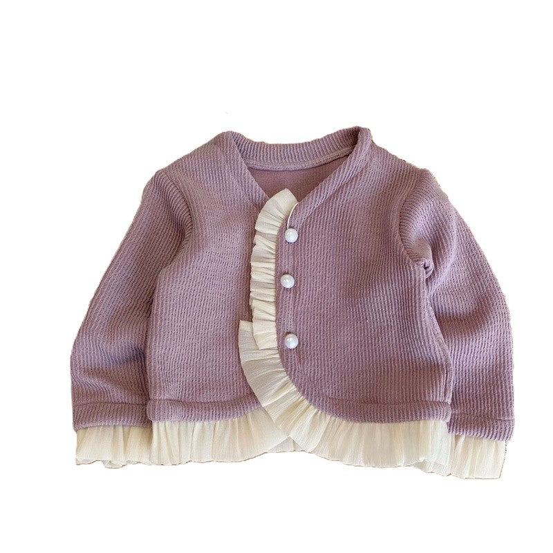 (In Production)Girls Fall&Winter Ruffle Sweater Cardigan