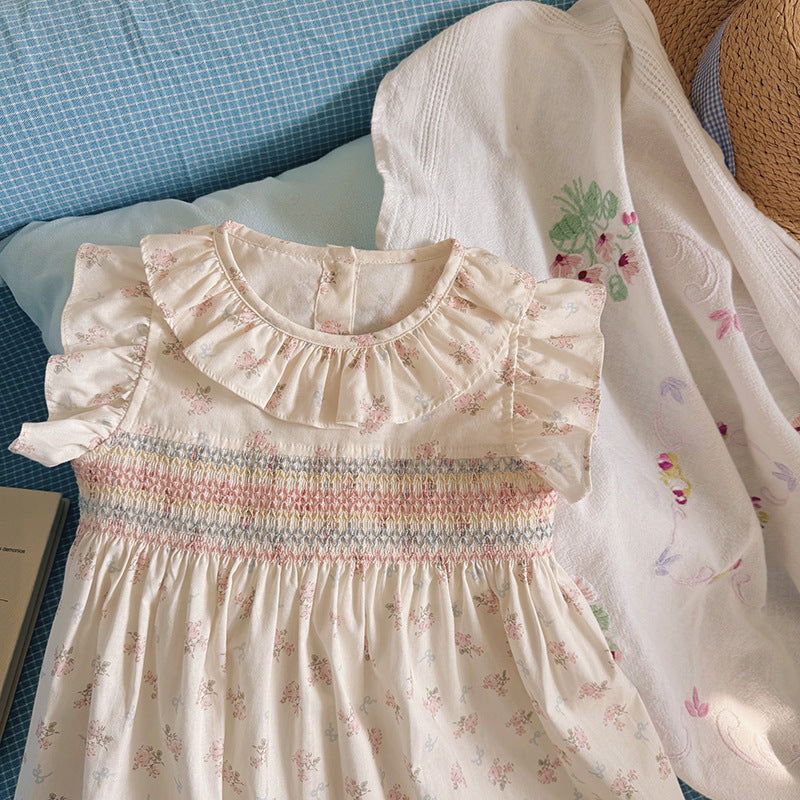 (In Production)Girls Spring&Summer Floral Print Smocked Dress