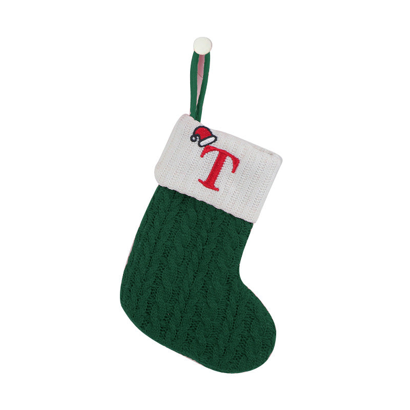 (Pre Order)Green Letter Wool Christmas Stocking Pendant