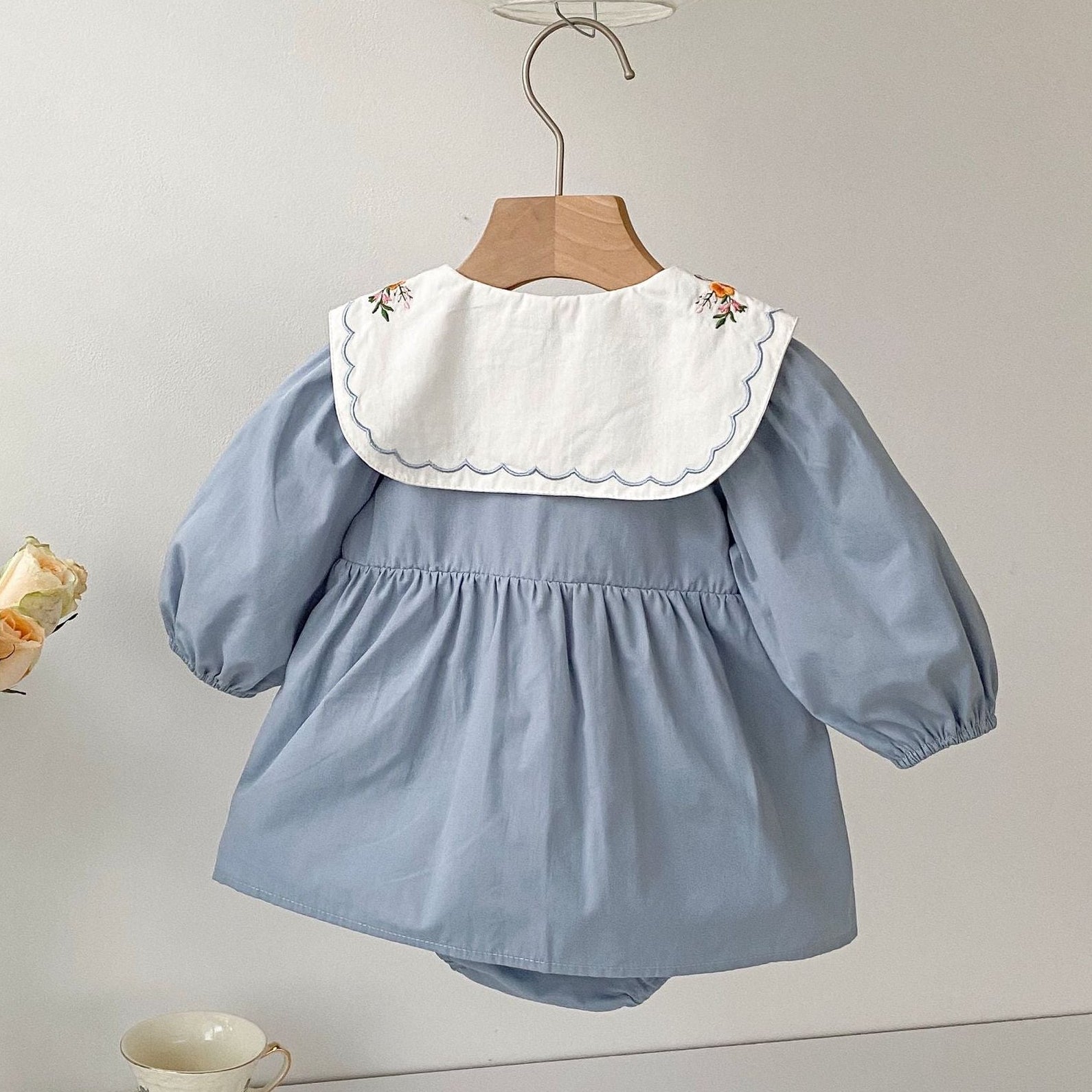 (In Production)Girls Fall Floral Embroidery Romper