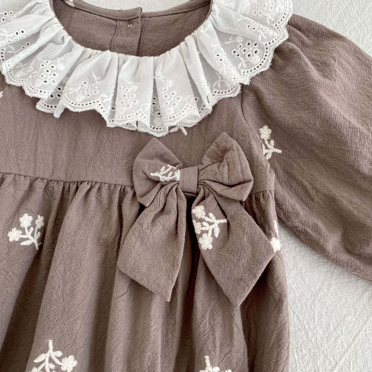 (Pre Order 2 Weeks)Sisters Fall Floral Embroidery Bow Lace Dress&Romper