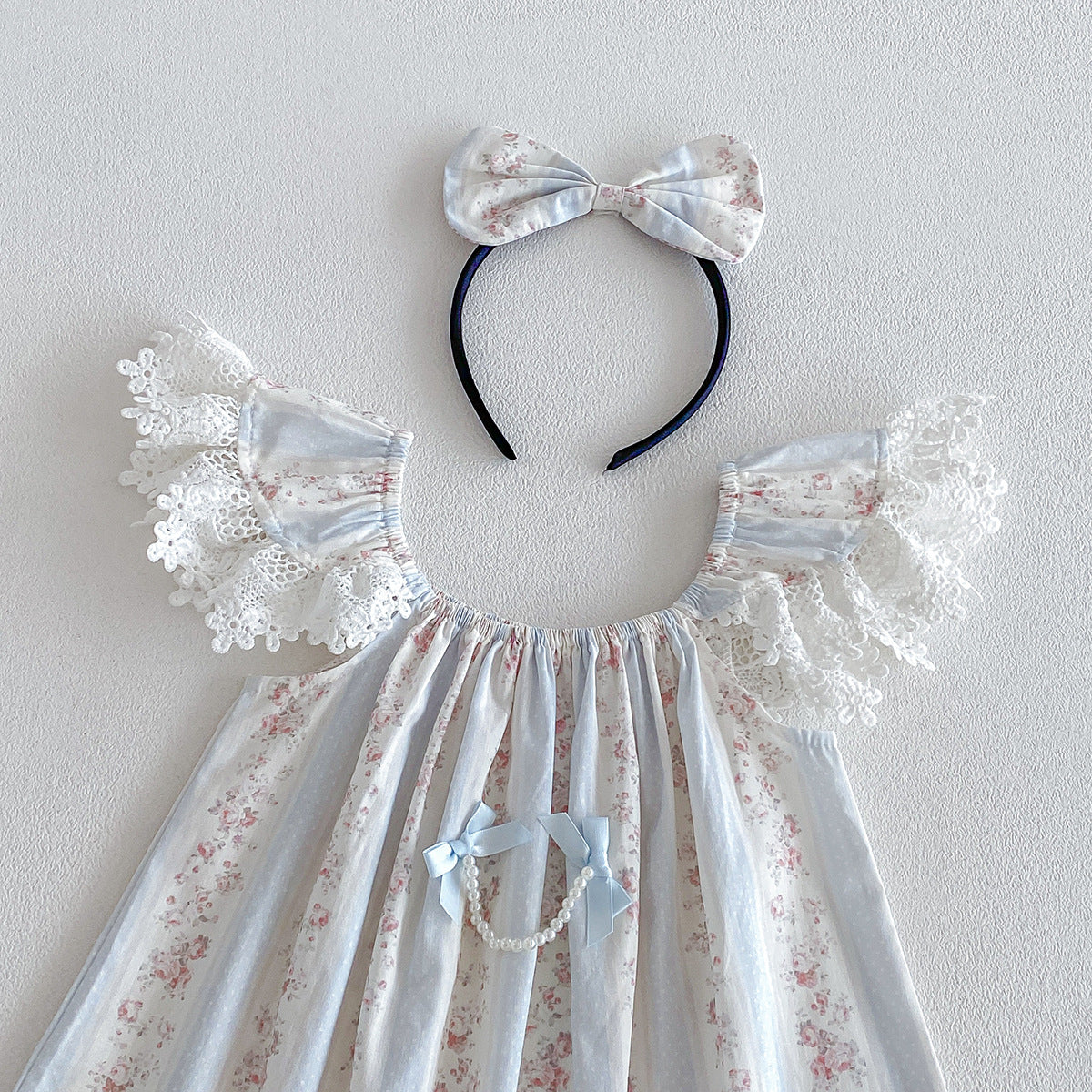 (In Production)Sisters Summer Floral Print Lace Ruffle Dress&Romper