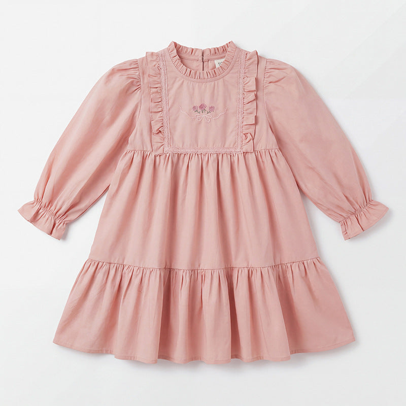 (Pre Order 2 Weeks)Girls Fall Floral Embroidery Ruffle Dress