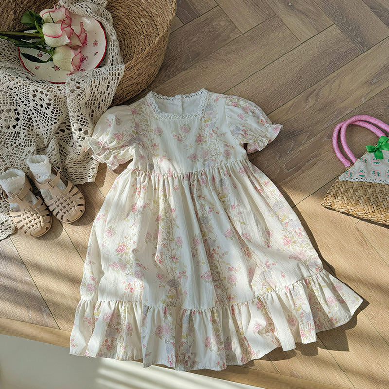 (In Production)Girls Spring&Summer Floral Print Ruffle Dress