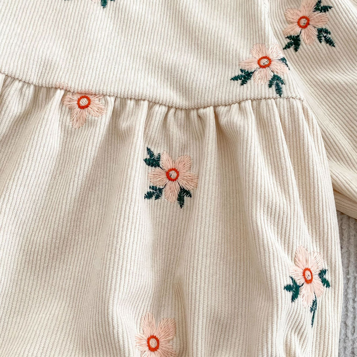 (Pre Order 2 Weeks)Sisters Fall Floral Embroidery Corduroy Dress&Romper