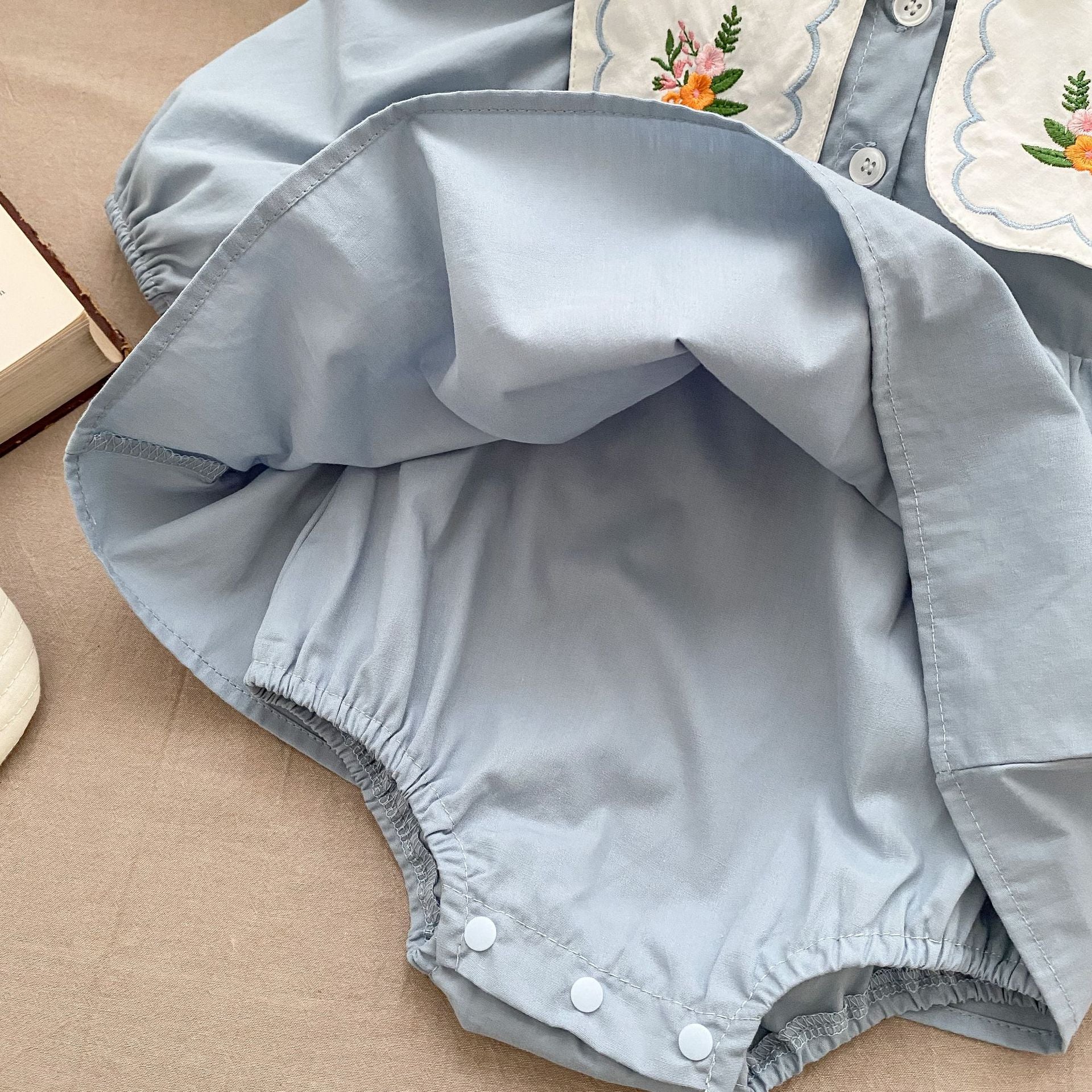 (In Production)Girls Fall Floral Embroidery Romper