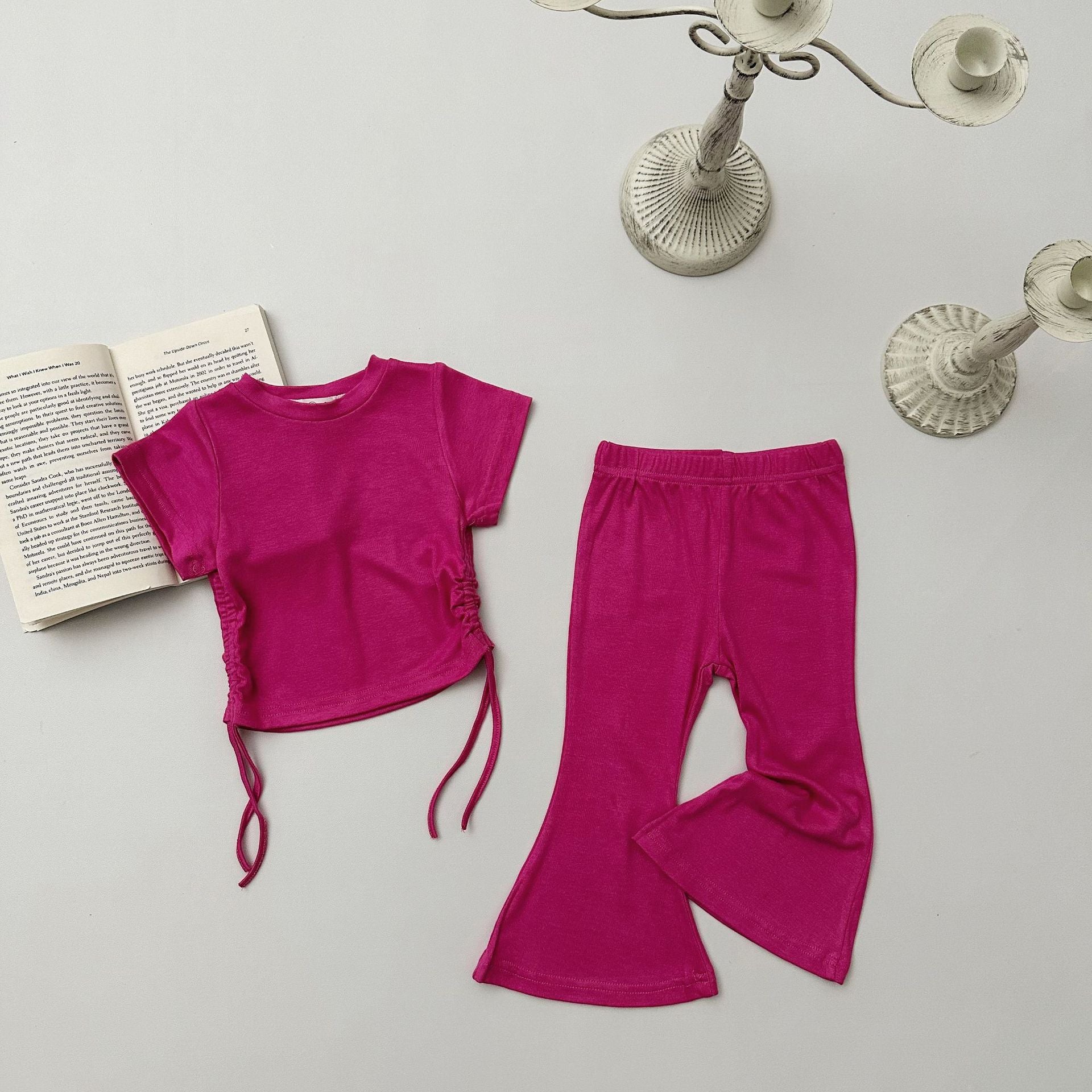 (In Production)Girls Spring&Summer Solid Color Outfit Set