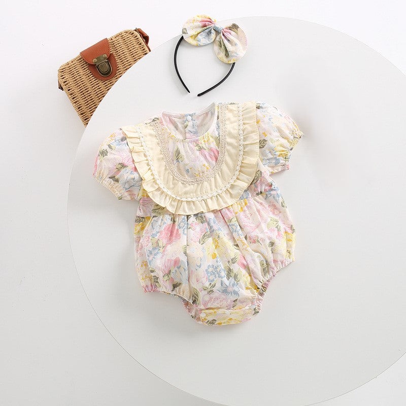(In Production)Sisters Spring&Summer Floral Print Ruffle Dress,Romper