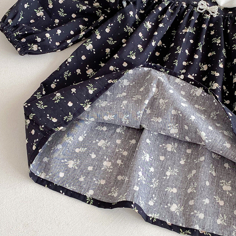 (Pre Order 2 Weeks)Sisters Fall Floral Print Baby Collar Dress&Romper