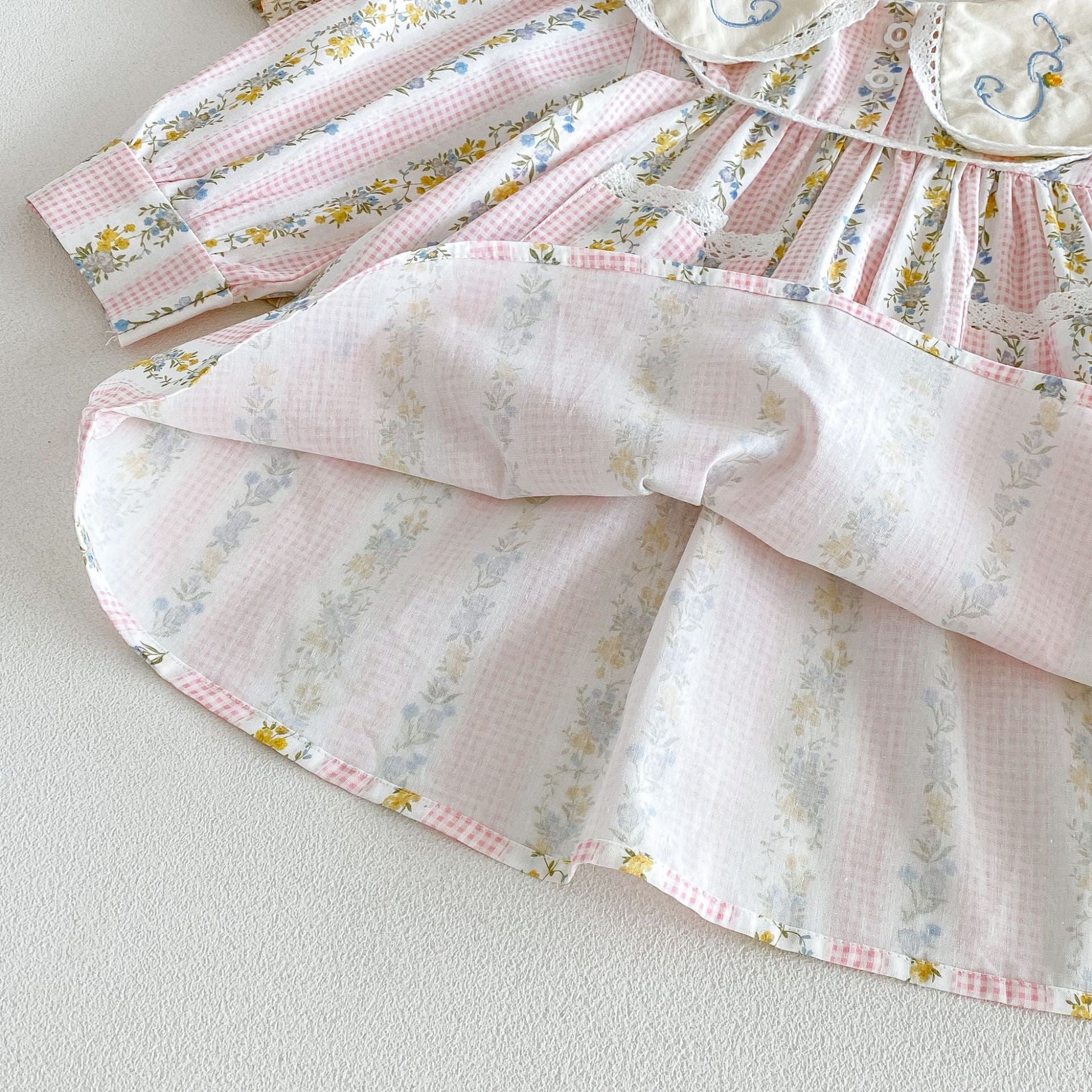 (Pre Order 2 Weeks)Girls Fall Floral Embroidery Baby Collar Dress