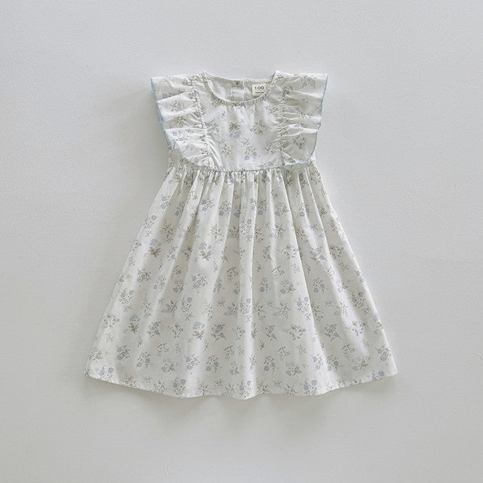 (In Production)Girls Spring&Summer Floral Print Flying Sleeves Dress