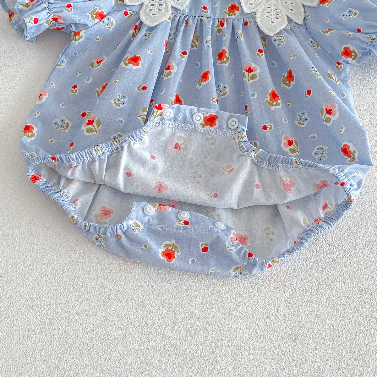 (In Production)Sisters Summer Floral Print Baby Collar Dress&Romper