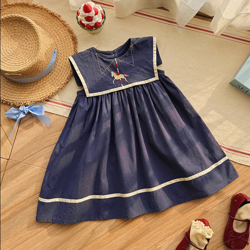 (In Production)Girls Spring&Summer Carousal Embroidery Cotton Dress