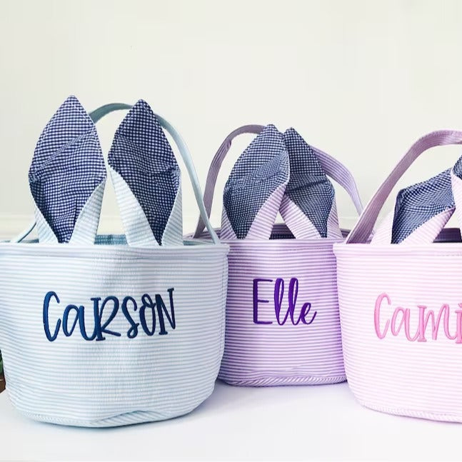 (Pre Order)Personalized Easter Bunny Basket with Name Embroidery - Customizable Fabric Tote for Kids