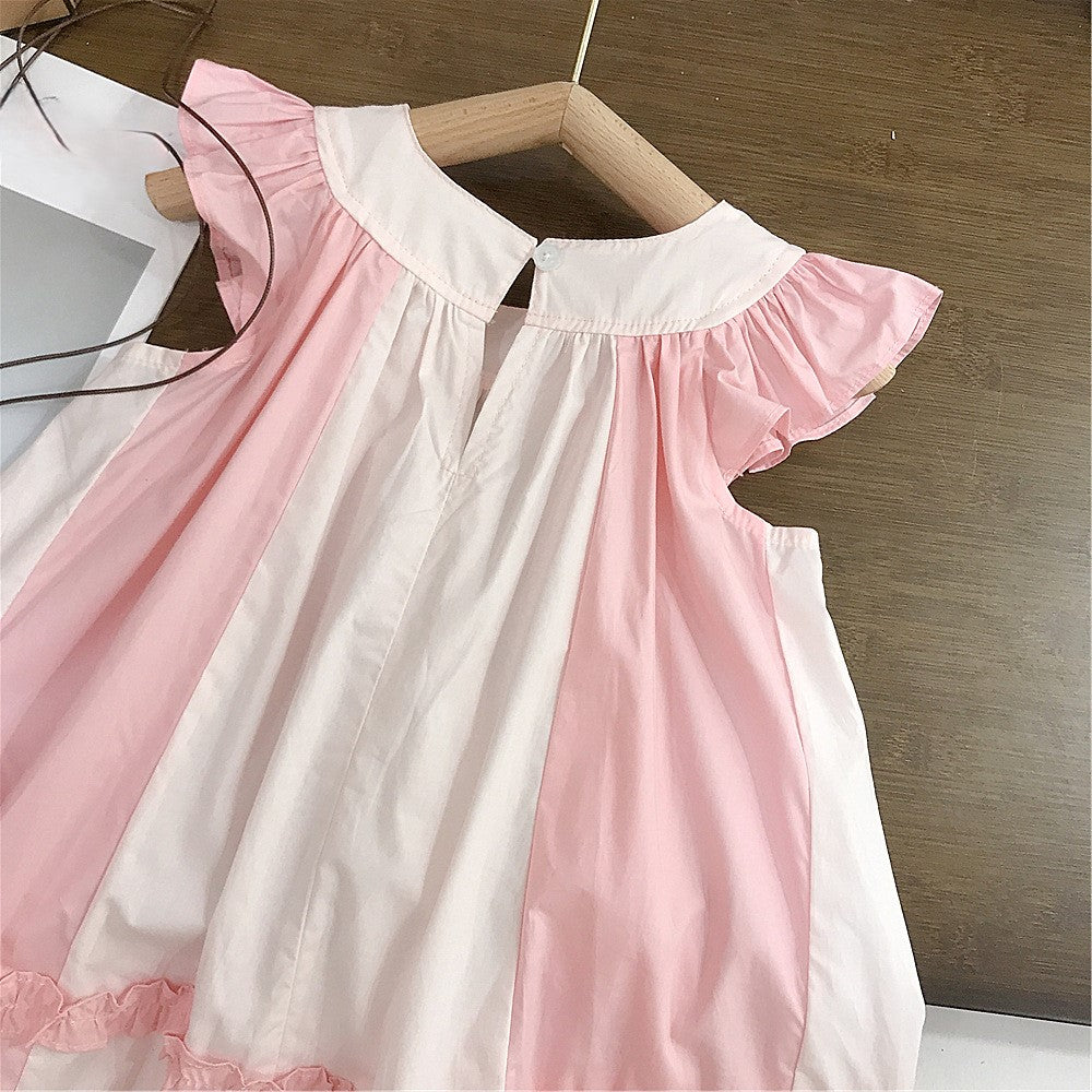 (In Production)Girls Spring&Summer Pink Flying Sleeves Dress