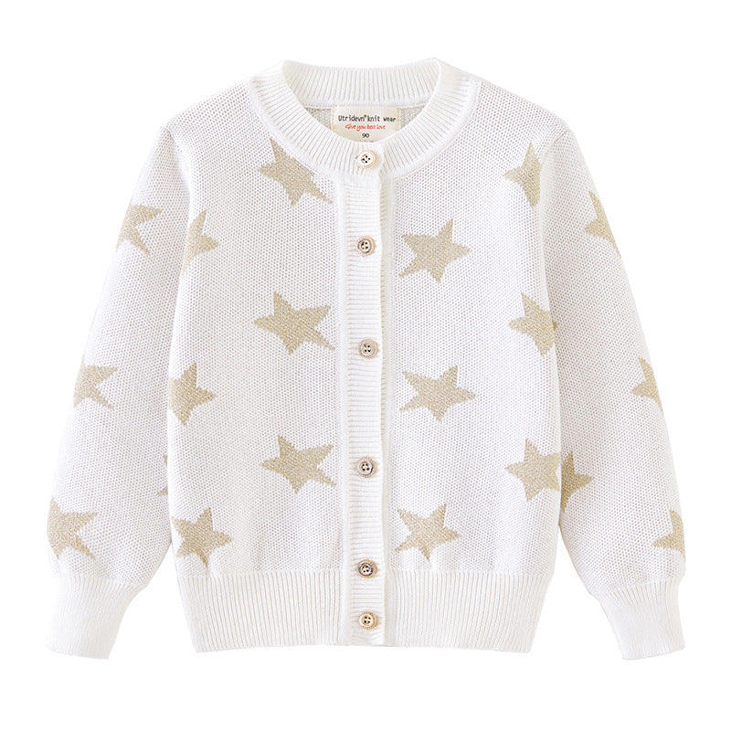 (Pre Order)Girls Star Jacquard Sweater Cardigan
