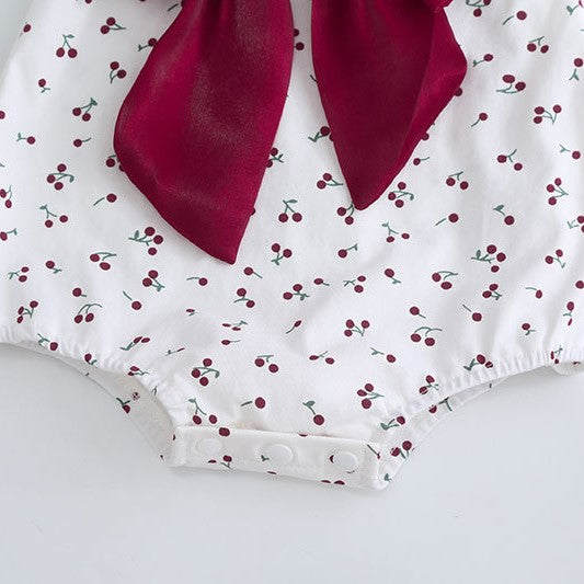 (In Production)Toddler Girls Spring&Summer Cherry Print Bow Romper