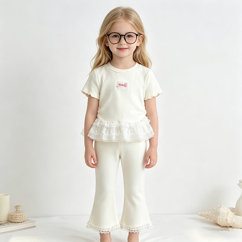 (In Production)Girls Summer Ruffled Lace Outfit Set
