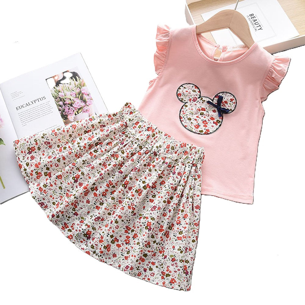 (In Production)Girls Spring and Summer Cartoon Applique Skirt Set