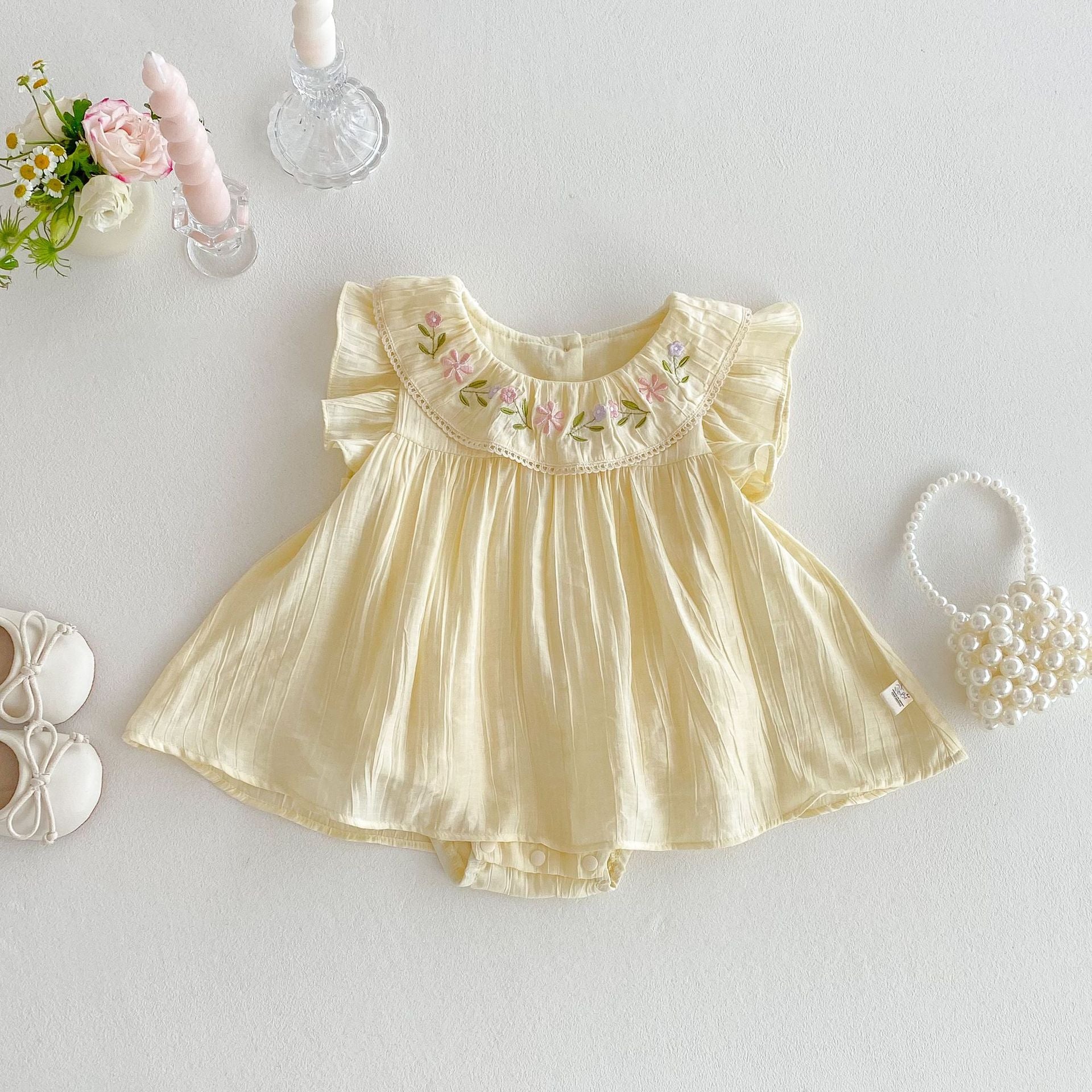 (In Production)Toddler Girls Spring&Summer Floral Embroidery Cotton Romper