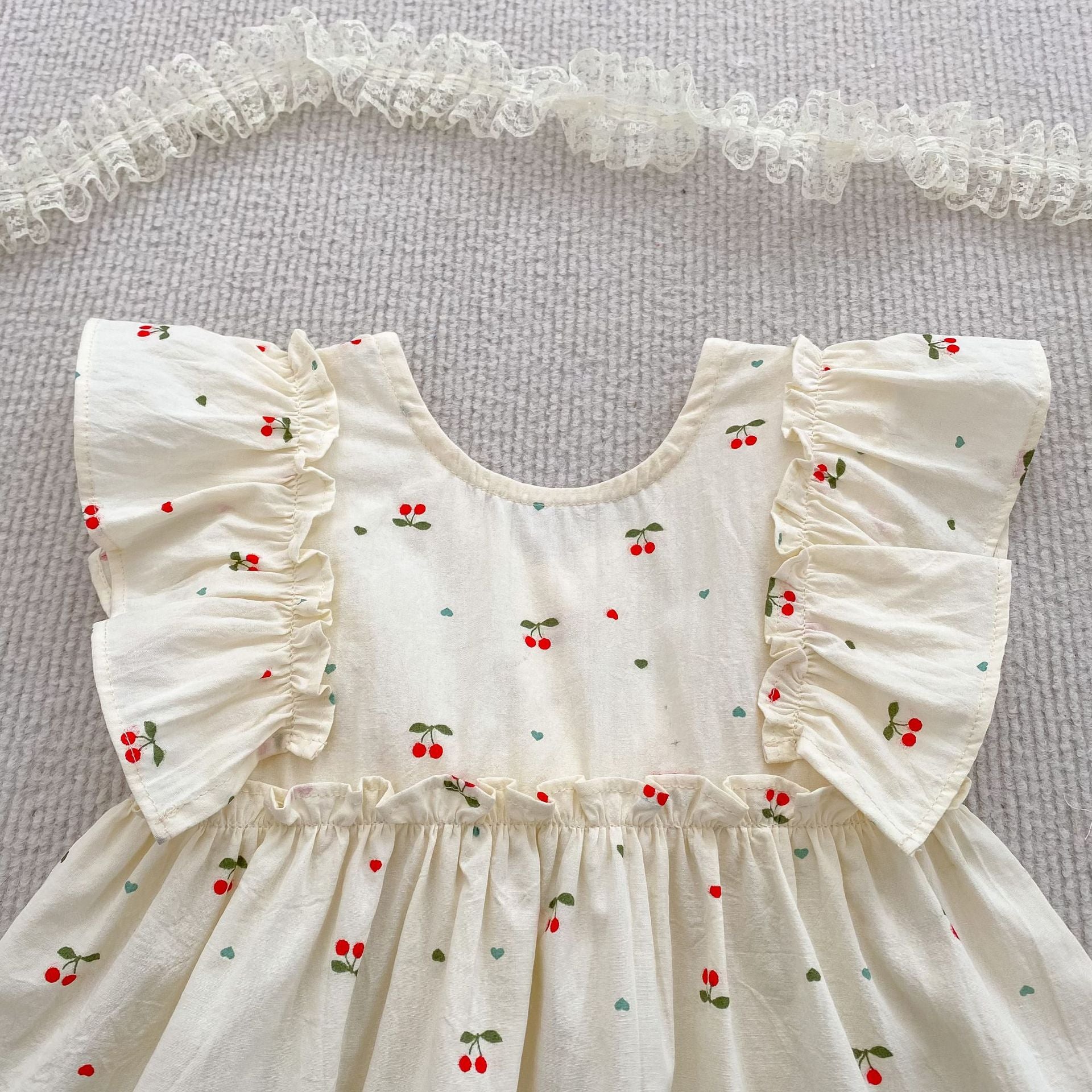 (In Production)Sisters Spring&Summer Cherry Print Dress,Romper