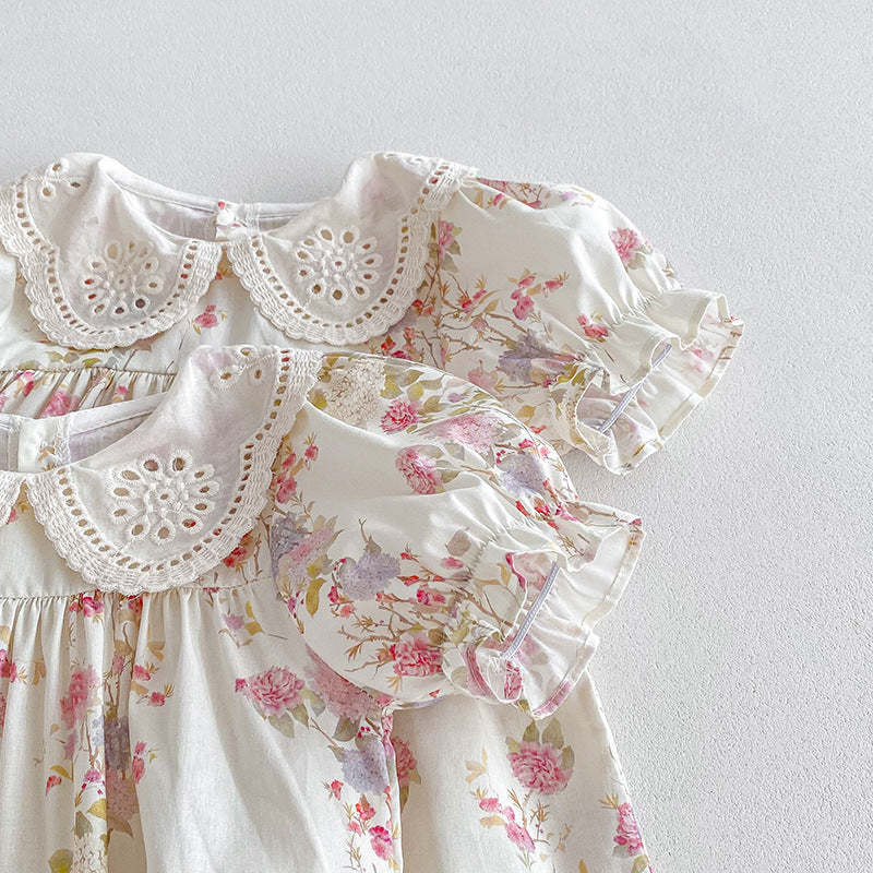 (In Production)Sisters Spring&Summer Floral Print Lace Dress,Romper