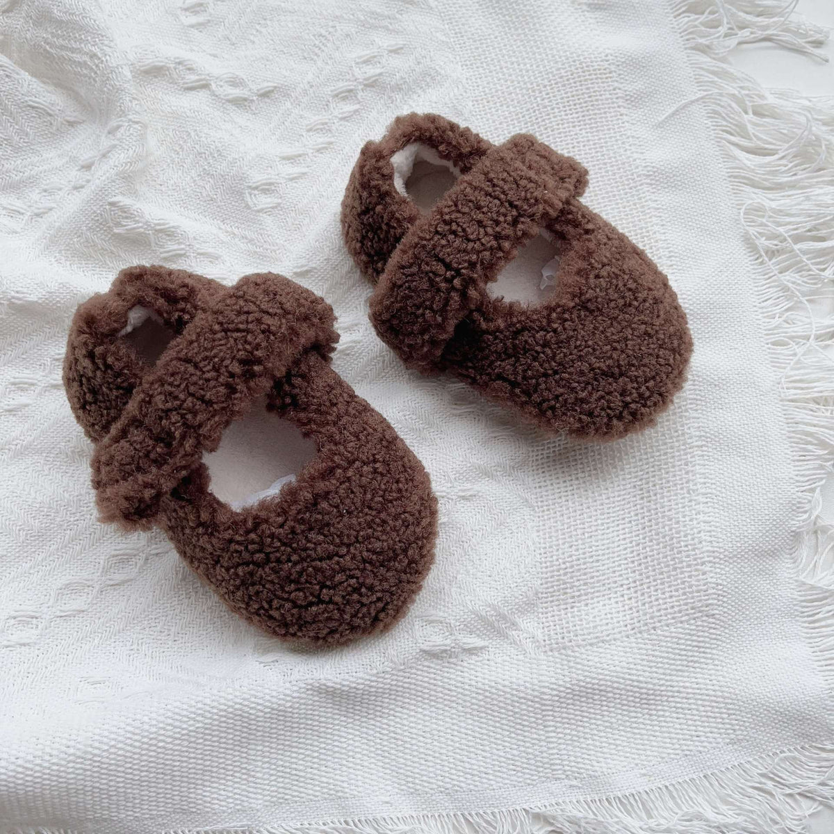 (Pre Order)Kids Fall&Winter Warm Teddy Fleece Baby Mary Jane Crib Shoes