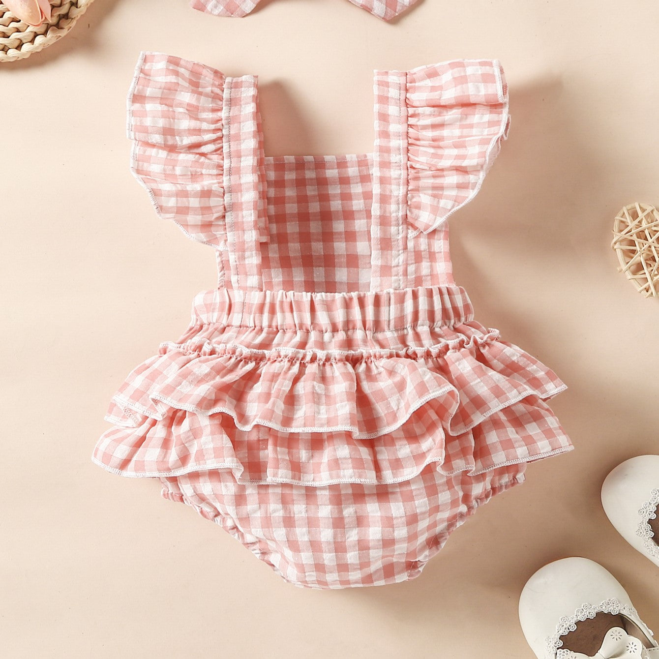 (In Production)Toddler Girls Spring&Summer Goose Chenille Patches Romper