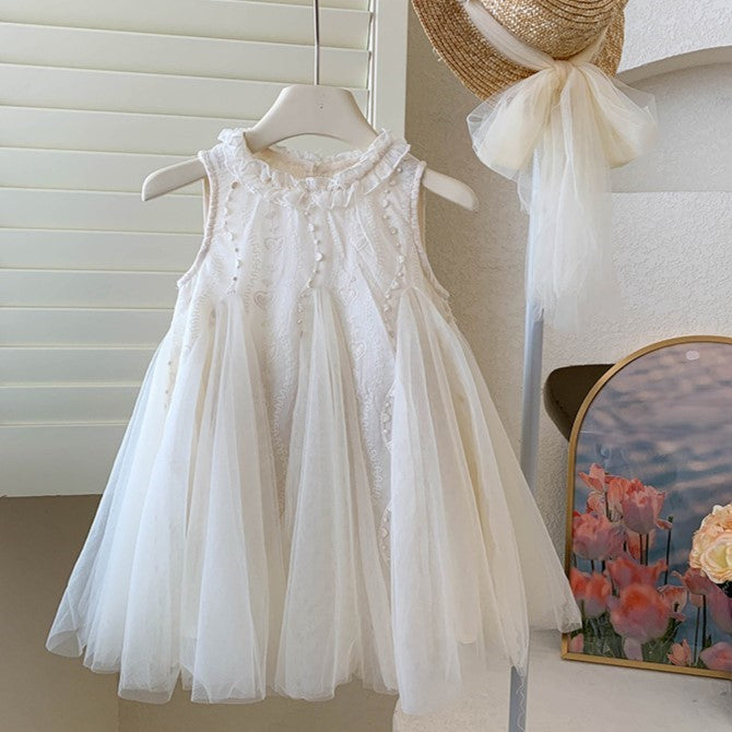 (In Production)Girls Spring&Summer Heart Embroidery Gauzy Dress