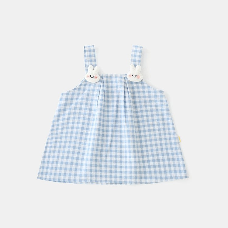 (Pre Order)Girls Spring and Summer Baby Blue Plaid Cotton Dress