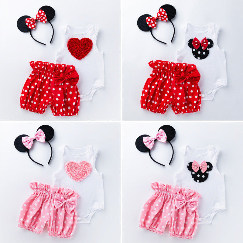 (In Production)Toddler Girls Spring&Summer Cartoon Applique Bloomer Set