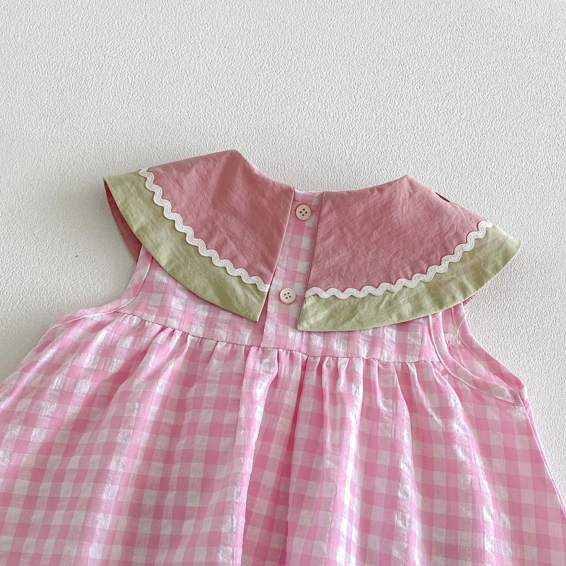 (In Production)Sisters Summer Watermelon Embroidery Scallop Dress&Romper with Pockets