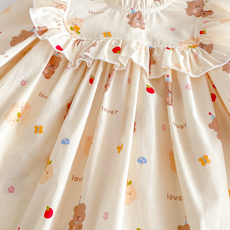 (Pre Order 2 Weeks)Sisters Fall Bear Print Ruffle Dress&Romper