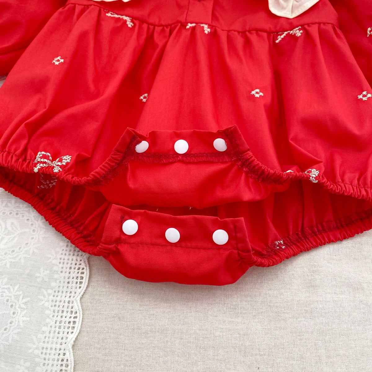 (Pre Order 2 Weeks)Sisters Christmas Bow Embroidery Dress&Romper