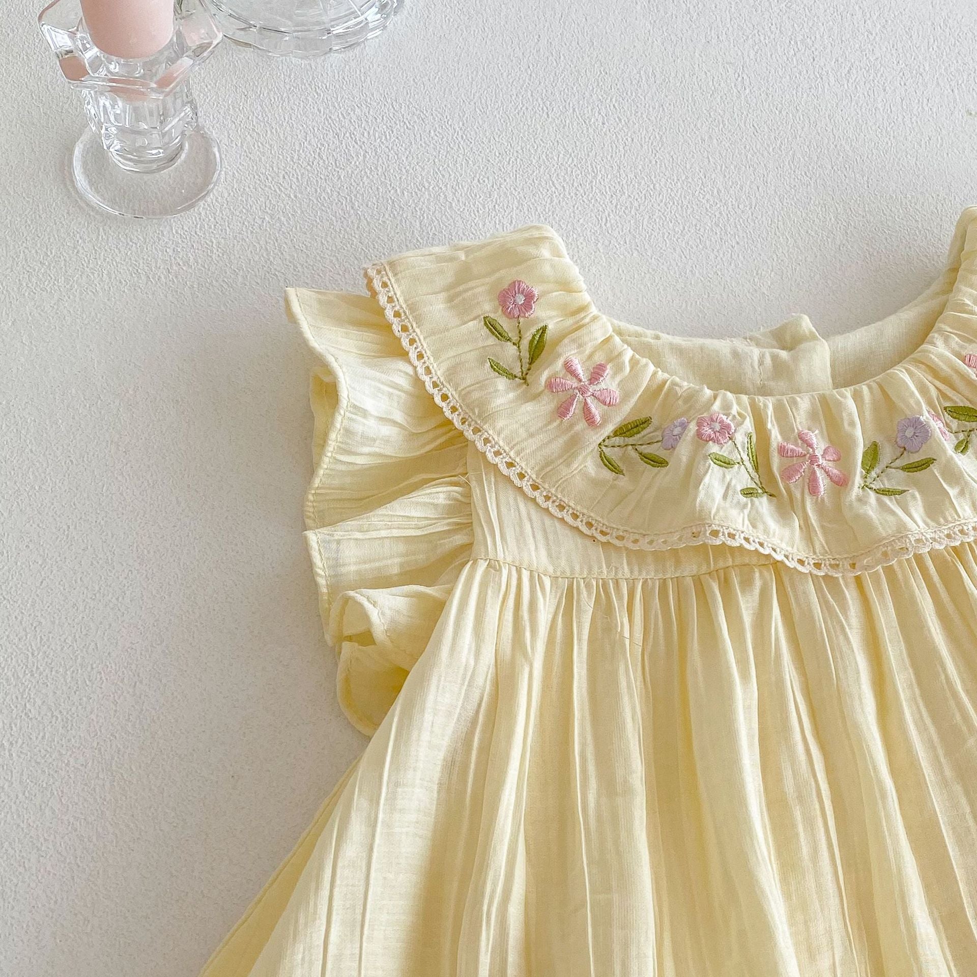 (In Production)Toddler Girls Spring&Summer Floral Embroidery Cotton Romper