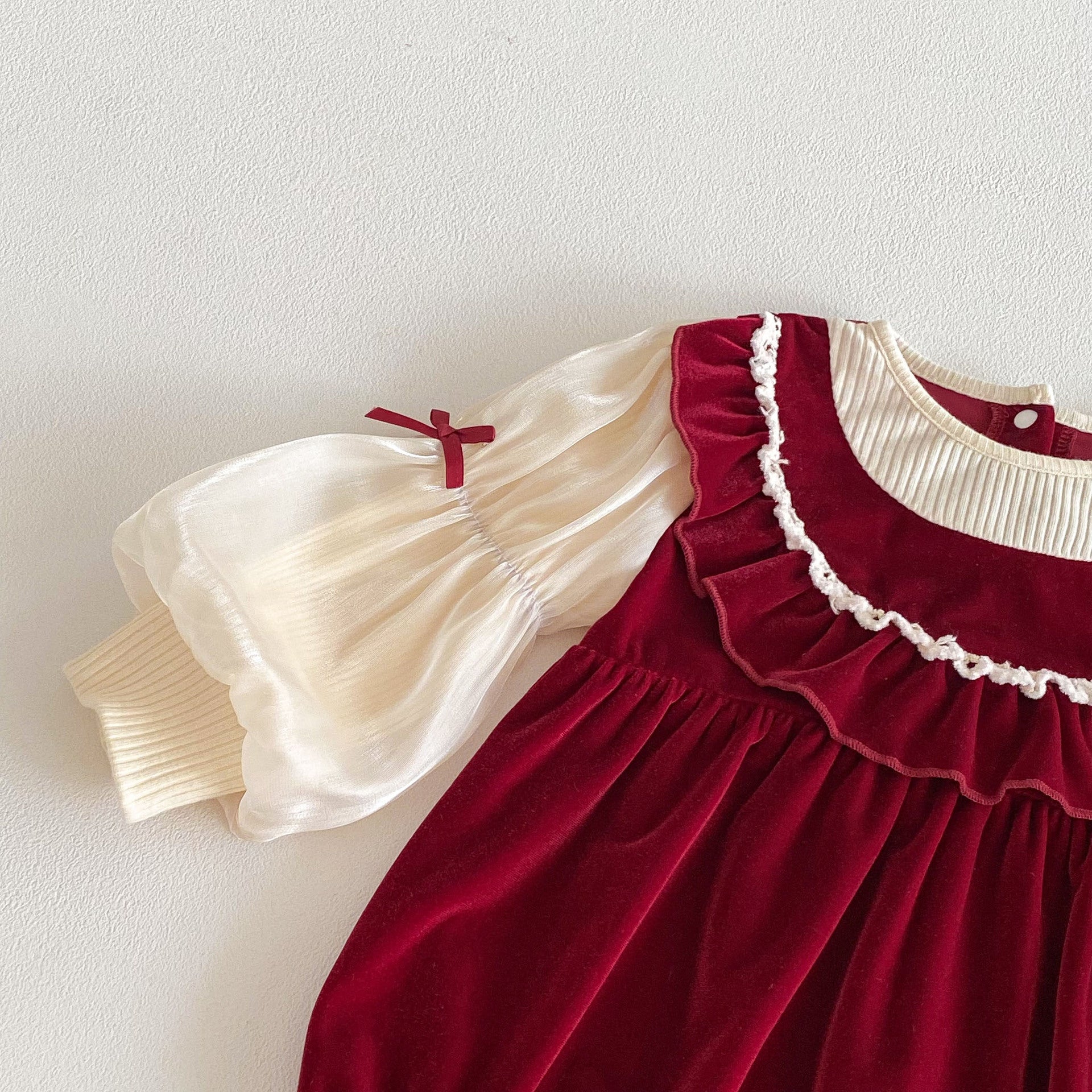(Pre Order 2 Weeks)Toddler Girls Red Velvet Ruffle Romper