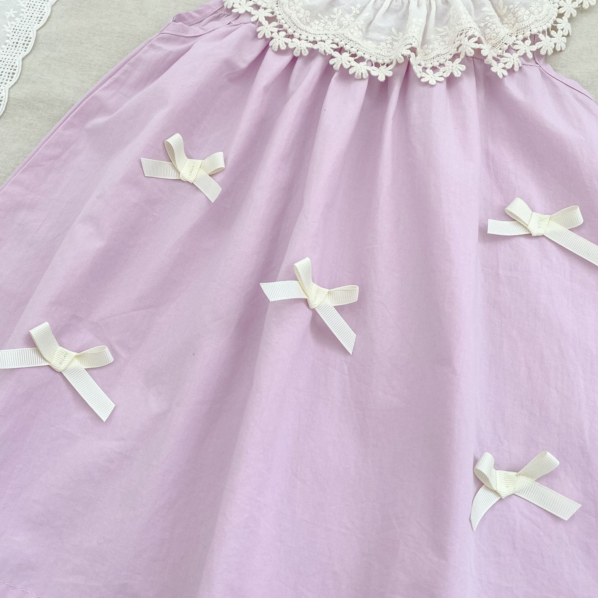 (In Production)Sisters Spring&Summer Lavender Bow Ruffle Dress,Romper