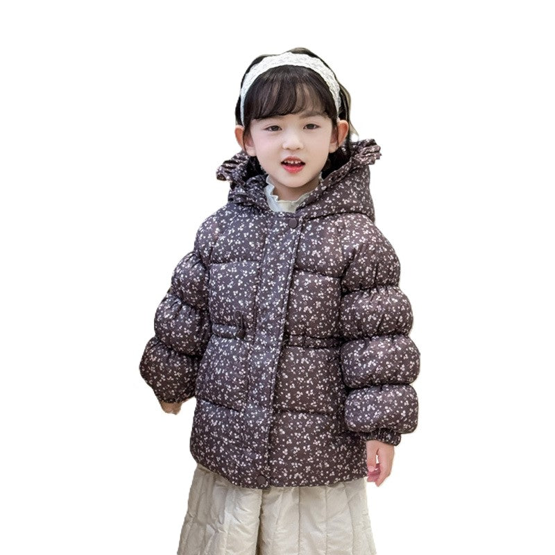 (In Production)Girls Fall&Winter Floral Print Coat with Hat