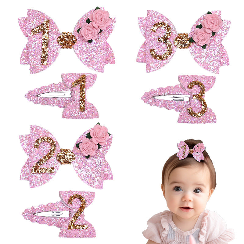 (Pre Order)Toddler Girls Birthday Number Bobby Pin 2PCS